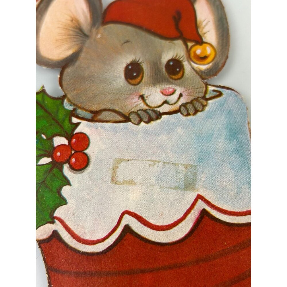 Vintage Christmas Red Velvet Accented Paper Cutout Decoration Mouse Elf Raccoon - Picture 13 of 16